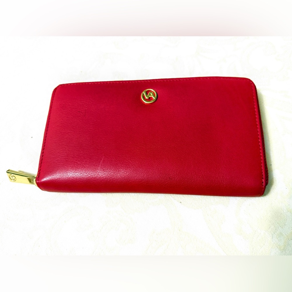 Valentina Red Italian Leather Zip Around Accordion Wallet Made in Italy